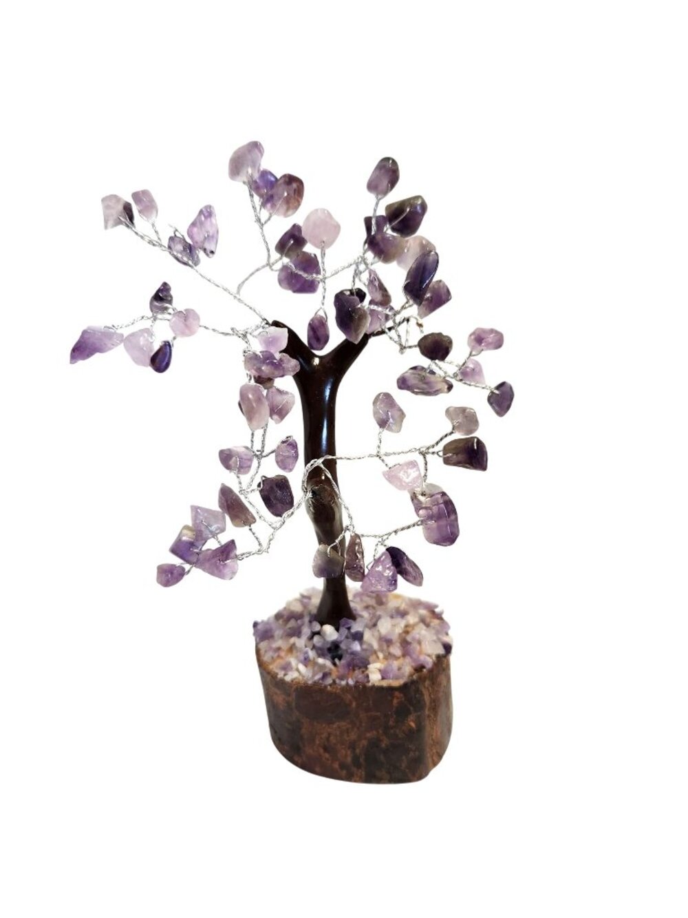 Amethyst Gemstone Bonsai Crystal Gemstone Tree Crystal Chip Wire Tree Wood Base